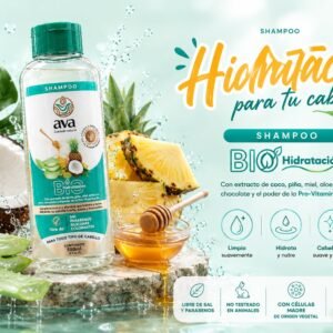 Shampoo Natural Hidratante Ava – Coco, Piña y Aloe Vera